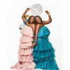 Gorgeous Tulle Tiered Prom Dresses 2021 Sexy Strapless Layers Plus Size Sweep Train Evening Gowns South African Aso Ebi Robe De Soiree