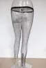 Beyprern Sparkle taille haute Leggings embelli maille Diamante pantalon femmes extensible voir à travers un pantalon crayon maigre pantalon net T200606