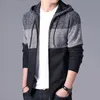 Tjock Cardigan Mens tröja blixtlås randig huva färgblockering mode varm smal stickad tröja manlig fleece hoodies rockar 201221