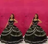 الفضة الأسود فساتين quinceanera مطرزة 2022 حمالة الأمراء المتدرج حمالة شارو الكرة ثوب الحلو 16 اللباس الفيناتج زائد الحجم