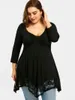 Women's T-Shirt Wipalo Plus Size 5XL Empire Waist Handkerchief Women Spring Lace Trim Casual Black Asymmetrical Female Tops Tees1