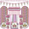 81pcs / set fournitures de fête de licorne rose arc-en-ciel licorne bannière assiettes tasses serviettes pailles bébé douche enfants décorations d'anniversaire 201023