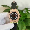 Orologi di alta qualità 42mm 15703 15703st.oo.a002ca.01 oro rosa quadrante nero cinturino in gomma naturale meccanico Mens automatico orologio da uomo orologio da polso da uomo