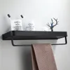 Bathroom Black Shelf with Towel Bar Space Aluminum Corner Shelves Rack Hook Shampoo Holder Kitchen Storage Y200407