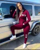 Kvinnor Zipper Tracksuit No Cap Brev Skriv ut Långärmad Coat Toppar + Byxor Två Piece Set Höst Casual Outfits Fashion Sportswear Passkläder Kläder