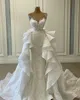 White Mermaid Wedding Dresses with Detachable Train Ruffles Lace Appliqued Bridal Gowns Plus Size Vestidos de novia