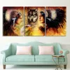 3 Stuks Canvas Art Wolf En Indian Feather Warrior Vrouwen Poster Canvas Schilderij Muur Foto Voor Woonkamer3792242