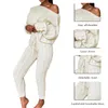 2020 Nya Damer Damer Solid Off Shoulder Kabel Stickad Varm Loungewear Set Hösttröja Damtröja Vinterkläder Kostym