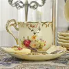 Kreatywny ceramiczny kubek do kawy i spodek Painted Rose Porcelain Tea łyżka klasyczna drinka Prezent LJ200821