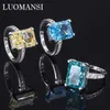 Cluster Rings DIMINGKE S925 Sterling Silver Woman Ring 10*14MM Rectangular Green Yellow Blue High Carbon Diamond Fine Jewelry Wedding Party