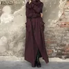 Automne femmes longues vestes ZANZEA col bénitier manteaux caftan à manches longues cardigan femme ouverte devant Outwears Parkas plus la taille T200212