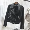 Silver Leather Jacket Women Metallic Motorcycle Short Jackets Lapel Zipper Biker Coat Soft Ladies Punk Streetwear 201120