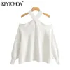 Vintage Stylish Strapless Loose Knitted Sweater Women Fashion O Neck Long Sleeve Female Pullovers Chic Tops 201224