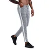 Męskie chinos szczupły mężczyźni chude chino joggery spodnie streetwear super elastyczne spodenki dla mężczyzn w kratę z boku spodni 2253k