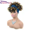 Kort Afro Kinky Curly Headband Wig 1B / 27 Blond Ombre Full Machine Made Syntetic Hair Scarf Paryk för Black Women Wrap Head Band Wig