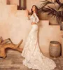 Gorgeous Beaded Mermaid Suknie ślubne z odpinanym pociągiem Sheer Bateau Neck Długie Rękawy Suknie Ślubne Plus Rozmiar Robe de Mariée