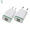 500 stks / partij 5v 2A EU US Plug LED-licht 2 USB-adapter Mobiele telefoon Wall Charger Apparaat Micro-gegevens Opladen voor iPhone 5 6 iPad Samsung