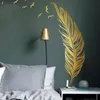 Large Left Right Flying Gold Feather Art Wall Sticker for Home Decor DIY Personality Mural Kid Room Bedroom Decoration 138x172cm Y200103
