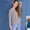 WAVLATII Women Striped Long Sleeve T-shirts Female Streetwear Autumn Spring Cotton Tees Tops WLT2110 220217