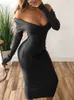 Forefair Winter Sexy Bodycon Midi Woman Dress Knitted Long Sleeve V Neck Party Elegant Robe Women's Dresses 220215