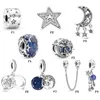 Nuevo 925 Sterling Silver Fit Pandora Charms Bracelets Blue Stars Moon Magic Night Sky Charms para mujeres europeas Boda Original Moda Joyería