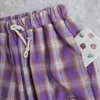 Harajuku chien broderie pantalon femmes japonais taille haute mignon décontracté violet pantalon à carreaux coréen kawaii filles pantalon large jambe 201109