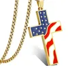 ペンダントネックレスDicaylun American USA FLAG GOLD CROSSステンレススチールエナメルイエス宗教ジュエリーアミュレットクリスチャン1