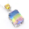 Mix 5PCS Rainbow New Luckyshine 925 sterling Silver Round Citrine Bi-Colored Tourmaline Gemstone Necklaces Pendants For Lady Party Gift