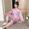 Silka Surplus Summer Silk Kimono Pyjama Sets voor Vrouwen Eenhoorn Afdrukken Nachtkleding Homewear Pijama Mujer Loungewear Homeclothes T200707