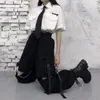 Houzhou 고딕 스트리트웨어 여성용화물 바지 체인 펑크 펑크 기술복 블랙 크기 한국 패션 넓은 다리 바지 alt 220211