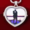 Collana del cuore del pendente di medaglione della foto personalizzata della collana del cuore placcata in oro Zirconi di rame dell'anca hip hop rock gioielli della via con la catena della corda