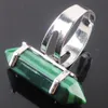 WOJIAER Unique Ring for Women Hexagonal Natural Malachite Stone Beads Rings Silver Color Party Jewelry X3013