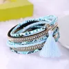 Pulsera infinita Pulsera trenzada multicapa Playa brasileña Imán Hebilla Borla Pulseras de cuero