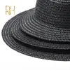 Lady Kids Fashion Black Tarwe Boater Straw Hat Out Flat Top Cap Fedora 5 - 7 cm 10cm 13 cm Zweer brede natuurlijke gras Sun Bowler Hat Y200714