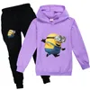Fall Winter Halloween Outfits for Girls Minions Kawaii Children Clothing Set Cotton Christmas Thanksgiving Boys Clothes 201031