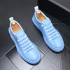 New Men's Flats Shoes Fashion White Blue Casual Trend Low Help Men Comfortable Safety non-slip Leather Loafers