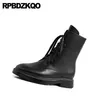 Haute qualité en cuir véritable chaussures véritable bloc combat 2020 gros bout rond femmes bottines talon moyen à lacets black1