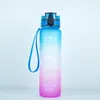 1000 ml dégradé de couleur ouverture en un clic couvercle à ressort rabattable 32 OZ bouteille d'eau de sport de plein air de remise en forme de motivation avec marqueur de temps 9125489