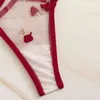 nxyセクシーセットクリスマスランジェリーエロティックコストゥムレース刺繍マイクロビキニ透明シアー0211
