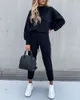 Kvinnors Tracksuits Vinter Höst Två Piece Set Tracksuit Women Velvet Plus Oversize Sweatshirts Chandal Mujer Invierno Casual Femme Passar till