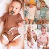 Summer Baby Ribbed Cotton Clothing Sets Solid Knitted Pits Short Sleeve Top + Shorts 2pcs/set Outfits Fashion Boutique Kids Clothes M1166