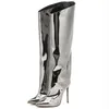 SaraIris Bout Pointu Super Haute Bottes Femmes Talon Mince Argent Métallique Bottes Dames Shoes1