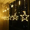 Decoração de luzes de cortina de estrela LED no quarto 2.5x1m janela decorativa de Natal festa de férias iluminação EU Plug Garden Garland 201203