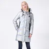 Winter Jacket Women Silver Holographic Glitter Plus Size Long Women's Winter Coat Hooded Thick Down Jacket Parka 201127