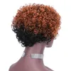 Medium Auburn Ombre Pixie Cut Curly Human Hair Front Non Lace Pärlor för Svarta Kvinnor Färgad 1B 30 Maskin Glödlös Kort peruk med Bangs