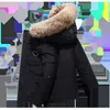 Зима повседневная белая утка вниз поддельных воротников длинные густые парку куртки пальто мужчин боевые карманы с капюшоном водонепроницаемые куртки 201104