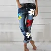 Herbst Trendy Frauen Denim Hose Floral Bedruckte Jeans Hosen Femme Hohe Taille Tasche Hose Fit Gerade Bein Jogger Hose Jeans 201105