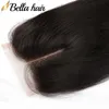 Bella Hair HD Lace Closure 4x4 100 Human Virgin Hair Closure Middle Trzy częściowe zamknięcia z włosami dziecięcym Naturalny kolor 1922298