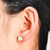 Junxin Greenbluewhite Fire Opal Boucles d'oreilles pour femmes Rose Gold rempli de boucles d'oreilles carrées princesse Coupe de boucles d'oreille en pierre de naissance 4806312