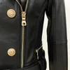 ALTA QUALITÀ est Designer Jacket Womens Lion Buttons Giacca in ecopelle Giacca da motociclista Y201012